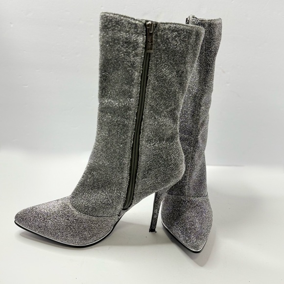 Nicole Miller Silver Metallic Pointed Toe Stiletto Boots Size 10 - Picture 3 of 7